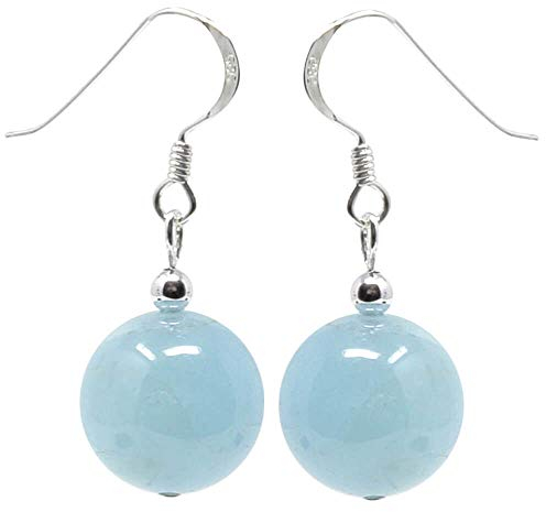 Ohrringe Ohrhänger aus Aquamarin Edelstein Kugel Ø12mm hell-blau-grün 925 Silber
