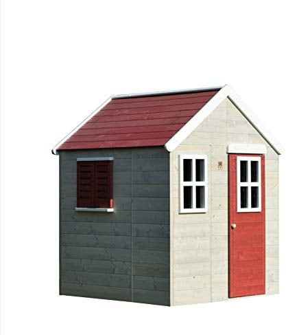 Wendi Toys M18R Spielhaus Kinder Outdoor Holz mit Fensterläden, 3 Fenstern & Wasserdichtem Dach, Rotes Gartenhaus Kinder Outdoor aus FSC-Holz, 120x120x155 cm, Stelzenhaus Kinder Outdoor