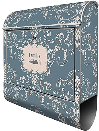 banjado® Design Briefkasten personalisiert Royal Creme Blau 38,5x46,5x13cm & 2 Schlüssel - Briefkasten Stahl Silber Zeitungsfach pulverbeschichtet - Postkasten A4 Einwurf inkl. Montagematerial