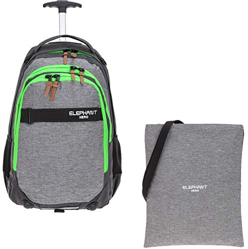2 Teile Set: Elephant Trolley Hero Signature Trolleyrucksack Schultrolley 12724 + Sportbeutel (Two Tone Green (grau/grün))