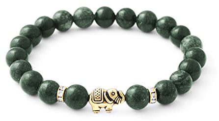 BERGERLIN Serpentin Armband mit echten Naturstein Perlen und Elefant