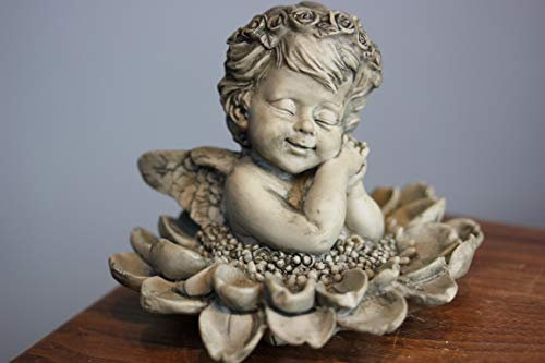 Unbekannt Blütenengel Margaritte, aus Resin, Betonfarben, H 9,5 cm, Durchm. 11 cm