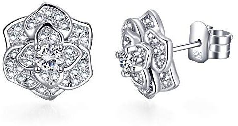 Frauen 925 Sterling silber Liebe Rose Flower Ohrstecker Weiß vergoldete CZ Diamant Ohrringe Ohrstecker für Frauen Mädchen