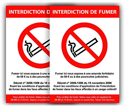 Interdit de Fumer - Interdiction de Fumer - 2 Autocollants 210 x 150 mm (format A5) en Vinyle imprimé + plastification de protection Anti UV (Interdiction de Fumer)