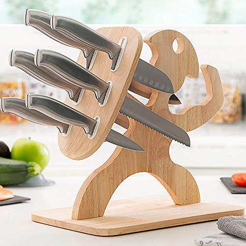 InnovaGoods Set de couteaux Spartan avec support en bois, 6 pièces, couteau de cuisine, tranchant, Santoku, multi-usages, éplucheur et boulangerie, style artisanal, acier inoxydable, passe au lave-vaisselle