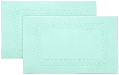 ZOLLNER 2er Set Badematten - weiche und saugstarke Duschvorleger - waschbar bis 95°C - Baumwolle - 50x70 cm in Mint