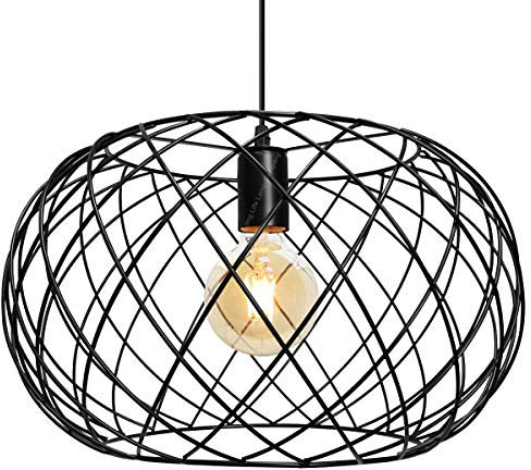 Wire Cage Globe Pendant Light Black Metal Retro Industrial Ceiling Lamp Shade M0183F with 4w G95 LED