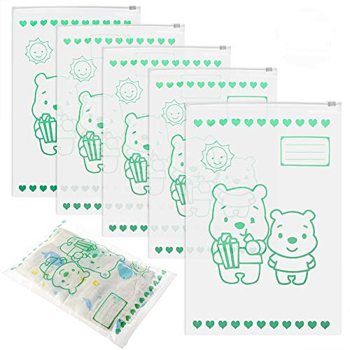 GOLDGE 10 Bustine Neonato Sacchetti, Corredino Neonato, Buste Trasparenti con Cursore, Verde Eco-friendly Colore, per Nascita, Sigillate PE Glassato, 34 * 24 cm