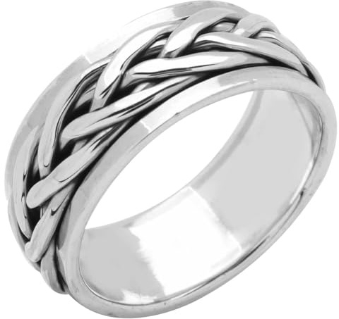 Treasure Bay 8 mm Herren- und Damenring aus massivem 925er Sterlingsilber – Geflochtenes Design Spinner-Ring zur Stresslinderung