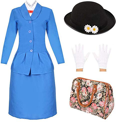 I LOVE FANCY DRESS LTD Magisches Viktorianisches Nanny-Kostüm für Damen, Kostüm + Hut + Handschuhe + Tasche, Größe XS