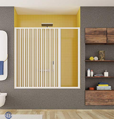 Arredobagnoecucine Box Parete Vasca Doccia Sopravasca, Cm.140, Riducibile, Apertura Laterale, Soffietto