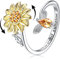 Milacolato S925 Sterling Silber Ringe Fidget Ringe für Damen Verstellbarer Offener Ring Zirkonia Sonnenblume Du bist Mein Sonnenschein Spinner Ringe für Damen