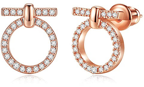 Rose Gold Circle Cubic Zirconia Stud Earrings for Women