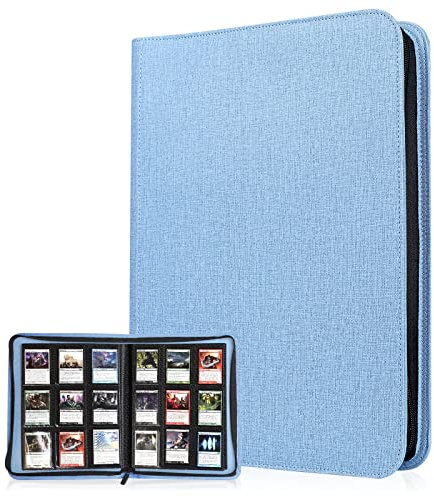 Lictin Classeur Cartes 504 Pochettes - 28 Pages Album de Cartes à Collectionner avec Fermeture Zippée, Cahier Range Carte de Jeu, Livre Carte avec Couverture en Cuir (Bleu)