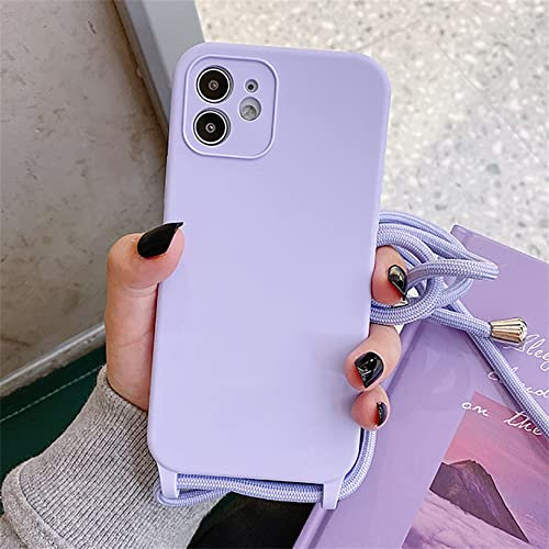 Emlivi Coque pour iPhone XS avec Cordon de Collier, Coque iPhone X Silicone TPU Bumper Cover Réglable Longueur Chaîne Etui de Housse de Protection pour iPhone XS, Violet Clair