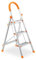 Relaxdays Trittleiter, 3 Stufen, klappbare Haushaltsleiter, Alu, bis 150 kg, Sicherheitsleiter mit Griff, Silber/orange