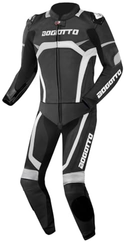 Bogotto Misano Tuta in pelle per moto a due pezzi, nero/bianco, 52