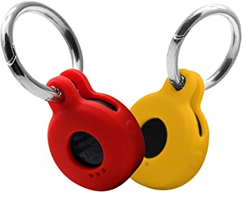 Key Finder Case for Tile Sticker Tracker 2022 2-Pack with Keychain, Item Finder Accessory, Protective Cover Sleeve for Tile Tracker Tag, Pet Dog Cat Collar Holder,Red Yellow