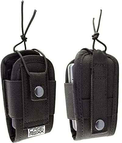 caseroxx Funkmelder-Molle Tasche kompatibel mit Airbus-, Motorola Tetra Pager, etc. [Schutz Holster mit Gürtelschlaufe und variablem Kordel-Riemenverschluss in schwarz]