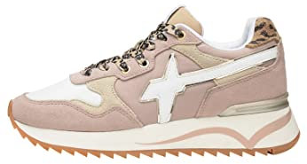 w6yz Sneakers Yak W in Pelle Scamosciata e Tessuto Tecnico Rosa Bianco, Cipria, 37 EU