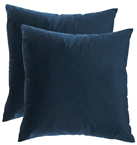 Ferocity Samt Kissen Set Samtkissen 2 x Dunkelblau Kissenbezug Zierkissen Blau 45x45 cm mit Füllung Decorative Kissenhülle Sofakissen für Wohnzimmer Schlafzimmer Royal Blue [091]