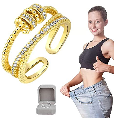 JANSIO Triple Fidget Ring, JANSIO Dreifacher Zappelring, Feellief Triple Fidget Ring Cubic Zirconia Fidget Spinner Ring, Anti-Angst-Ring für Frauen (1Pcs-Gold)