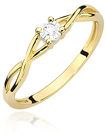 Verlobungsring Damen Goldring mit 0,03 Karat Diamant - Gold Verlobungsring - 14 Karat Gold 585 - Goldring für Frauen (Gelbgold, 64 (20.5))