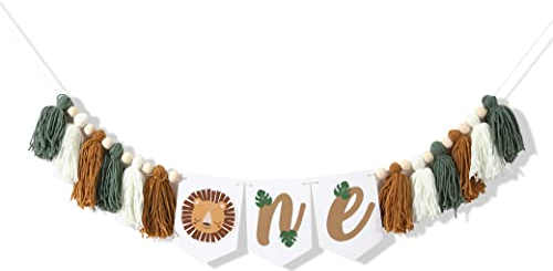 VAVAYAO Bohemian Lion Hochstuhl Banner,Der erste Geburtstag des Löwen, eine wilde Party, Fotografie Requisiten im Studio und Geburtstagsdeko In the Wildlife Park. (Wolle Fransen Löwe Banner)
