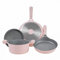 AKIS LE MACARON Pfannenset 4-Teilig, Bratpfanne 24/28cm Topf 20cm mit Deckel aus Aluminium Pastellrosa Induktion geeignet