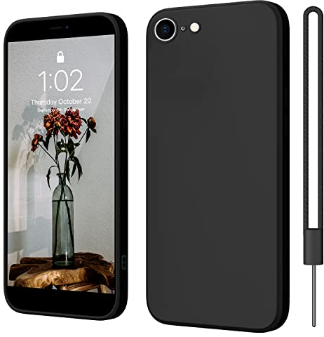 ElestBela iPhone SE 2022/2020/7/8 Hülle, Dünne Silikon Schutzhülle mit Microfiber, Kratzfeste Rundumschutz, Schwarz