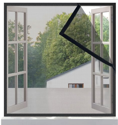 Risareyi Zanzariera Finestra in Vetroresina 90x140cm, Nero Rete Tenda | Resiste ai Raggi UV, Anti Insetti, Traspirante, Zanzariere per Finestre, 2cm Nastro Adesivo per Tutto Intorno, Non Tagliabile