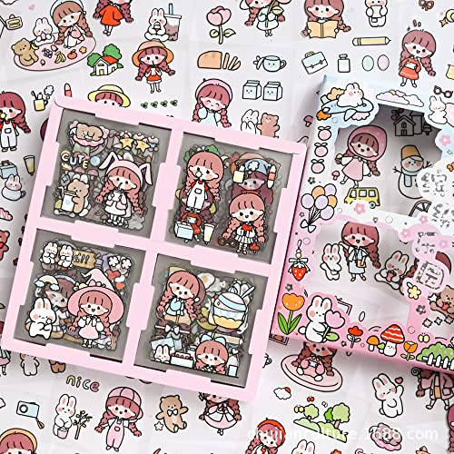 CYUaoao Kawaii Sticker Cartoon Mädchen Aufkleber Set 100 Blätter Cute Stickers PET Scrapbook Aufkleber für Scrapbook Albumhandwerk Notizbuch Dekoration DIY-Kunst Geschenke für Mädchen