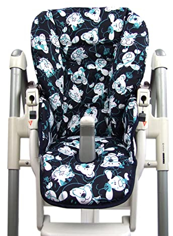 Ersatzbezug Sitzkissen [Bezug für Hochstuhl] kompatibel mit Peg Perego Prima Pappa DINER (Bärchen blau)
