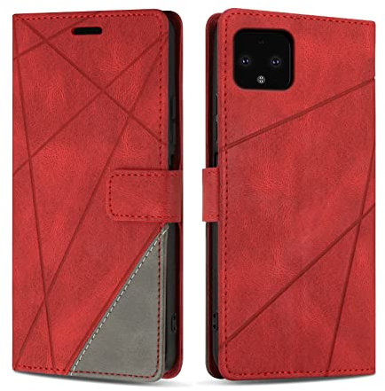 SONWO Coque pour Google Pixel 4, Protection Housse Etui en Cuir PU Portefeuille Livre pour Google Pixel 4, Emplacements Cartes, Fonction Support, Rouge