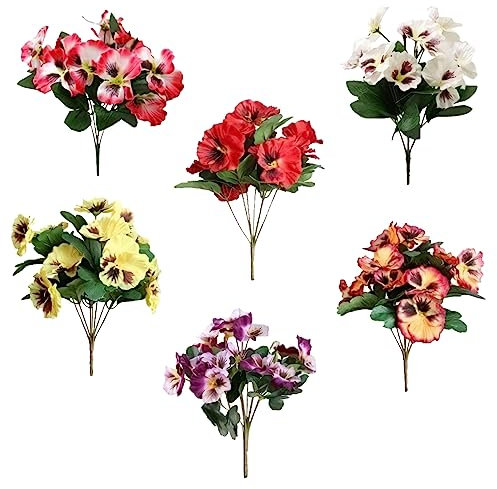 Artificial Flower Plants, 6 Bundles Fake Flowers for Outdoor and Indoor, Small Wild Flowers Decoration,Artificial Plastic Silk Bouquets,Fake Plants Pansy for Family Garden Porch Windows (six colors)