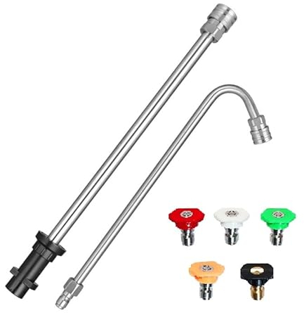 Gutter Cleaning Tool Hight Pressure Washer Extension Spray Attachment with 5 Pcs Nozzle Tips, Underchassis Roof Wash Lance Compatible for Karcher K2 K3 K4 K5 K6 K7 (Stainless Steel)