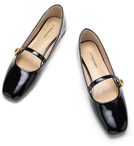 C.Paravano Mary Jane Schuhe Damen Quadratische Zehe Mary Jane Flachs(Schwarz,40)