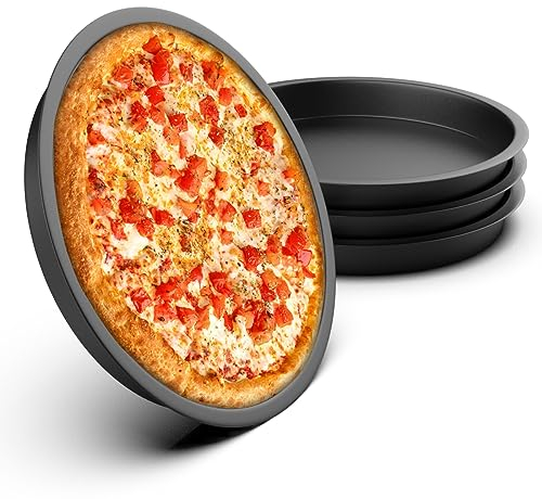 YDOUJIN 4 Piezas Plato para Pizza, Redondo Molde para Pizza de 20cm, Juego de Bandejas para Pizza con Revestimiento Antiadherente de Acero al Carbono