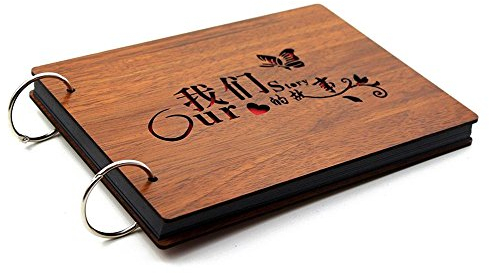 Koanhinn DIY Foto Album Cover Jubilaeum Scrapbook 8 x 6 Selbstklebendes Bilderbuch mit schwarzen Seiten fuer Hochzeit Gaestebuch Familien Paare Graduierung (Our Story)