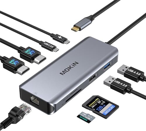 MOKIN Docking Station Dual Monitor, USB C Laptop Dock with Ethernet, USB C Docking Station 2 HDMI USB C Hub Dual Monitor Adapter with 4K HDMI, RJ45, 100W PD Charging, USB SD/TF for Dell, HP, Lenovo