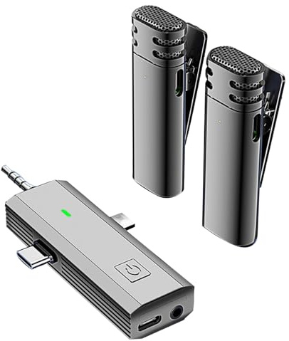TECKEEN Microfoni Lavalier Wireless 3 in 1 per Fotocamera/per iPhone/per Telefono Android, Microfono Plug-Play da bavero per Registrazione Video, Intervista