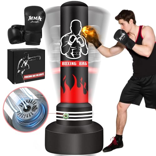 Boxing Bags Boxsack Ständer Erwachsene 180 cm-Upgraded selbst aufblasbare schwere mit Boxhandschuhen und Built-in Luftpumpe, Stand Kickboxen Säcke für die Ausbildung MMA Muay Thai Fitness Anfänger