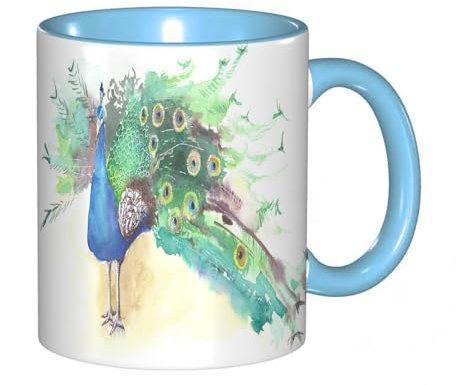 Kaffeebecher Mug,Handgezeichneter Aquarell-Pfau,kaffeebecher porzellan, tasse Füllmenge 330 ml - sehr interessante bedruckte Teetassen