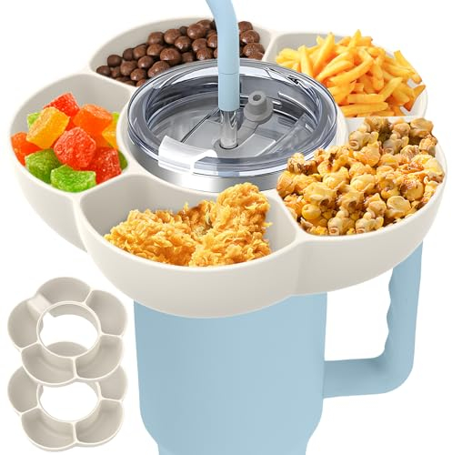 MENIBBLER 2Pcs Snack Bowl for 40oz, Insulated Cup with Handle 5 Grids Large Capacity Tumbler Snack Tray Silicone Cup Snack Container Reusable Dishwasher Safe Snack Ring Home Office Travel Camping