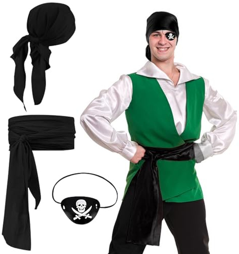 GAROMIA Mittelalter Piratenkapitän Kostümzubehör, Piraten Accessoires Set mit Piraten Stirnband, Taillengürtel, Augenklappe, Damen Herren Piraten Verkleidung für Karneval Halloween Cosplay