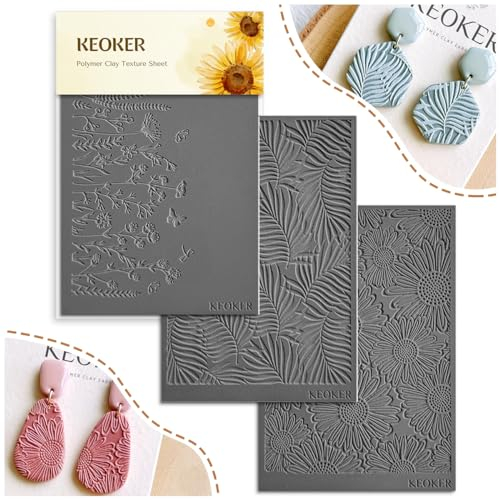 KEOKER Polymer-Ton-Texturblätter, Ton-Texturmatte für die Herstellung von Ohrringen, Schmuck, Polymer-Ton-Ohrring-Werkzeuge (A+B+C)