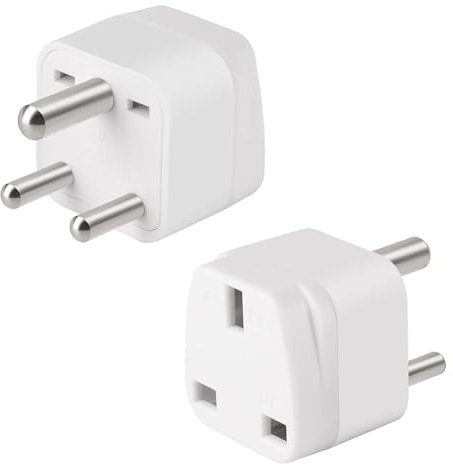 ZUOQIANG UK to India Plug Adapter, 3 Pin Prong Plugs Travel Adapter, UK To India Adaptor For India, Sri Lanka, Nepal Etc, Type D Indian Plug Adaptor(white Pack of 2)