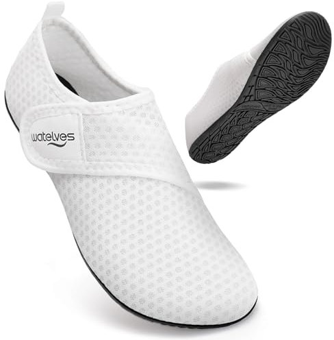 WateLves Badeschuhe Wasserschuhe Herren Damen Schwimmschuhe Strandschuhe Aquaschuhe Schnell Trocknend Breathable Surfschuhe Beach Pool Unisex(Schneeflocke weiß 38/39)