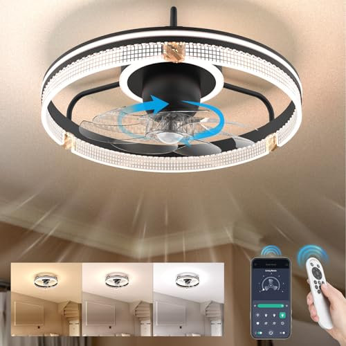 FIMEI 19.33'' Ventilador de Techo con Luz, Ventilador Reversible de 6 Velocidades, Atenuación Continuas & 3 Tonos de Luz, Control Remoto y APP, Iluminación de Ventilador para Dormitorio