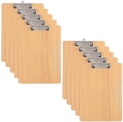 APACALI 10 Stück Klemmbrett A4 Holz, Klemmbrett Holz, Zwischenablage Schreibbrett, Pad Halter Clipboard mit Aufhängeose, A4 Clipboard für Büro Arbeit Klassenzimmer Business Restaurant, Hellbraun